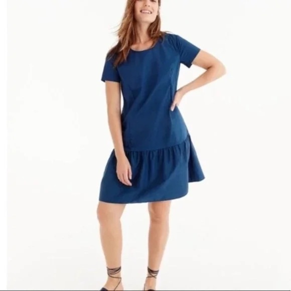 Universal Standard for J Crew Poplin Drop Waist Blue Dress Short Sleeve - Picture 1 of 12